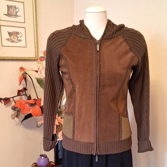 NWT Women's Brown Zip-Up Hooded Cardigan Knitwear Sweater 6 S - Picture 3 of 6